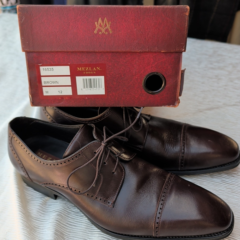 Mezlan Brown Leather Dress Shoes Size 12 - Picture 9 of 9